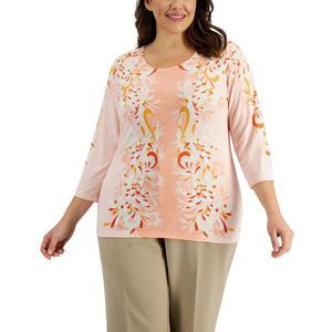 Jm Collection Womens Plus Size Printed Jacquard Top, Orange, Size 0X